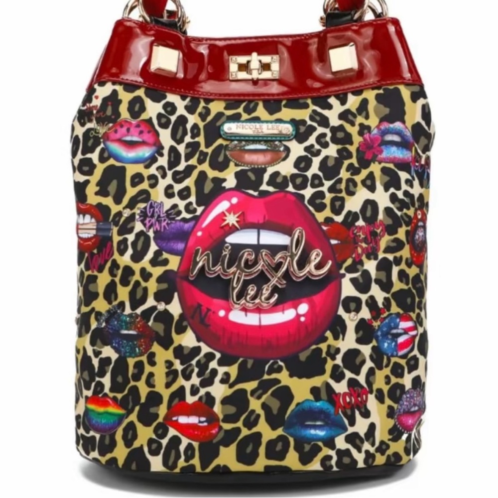 Nicole Lee Red and Brown Shoulder Bag with Leopard Print